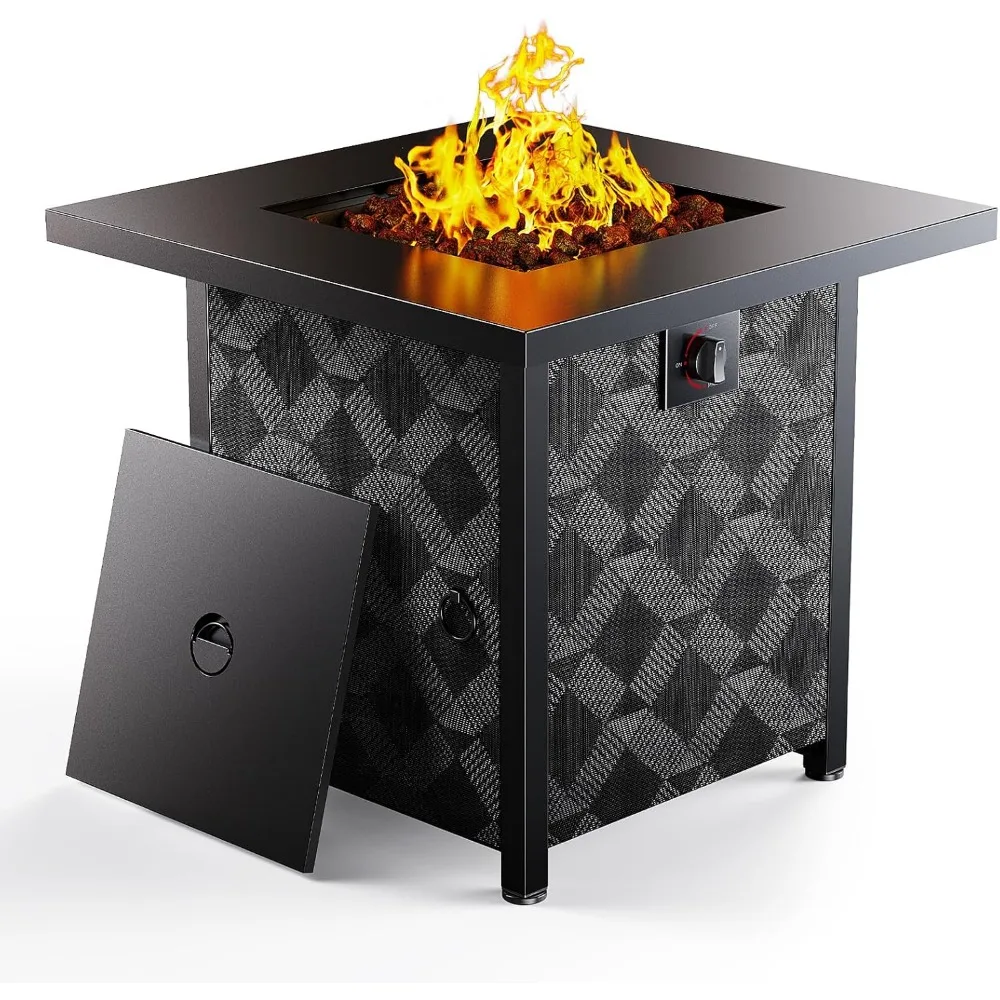 Ciays Propen Fire Pits 28 بوصة حفرة نار تعمل بالغاز في الهواء الطلق، طاولة حفرة نار مربعة بقدرة 50,000 وحدة حرارية بريطانية مع صخور الحمم البركانية، طاولة إطفاء 2 في 1 مع إزالة