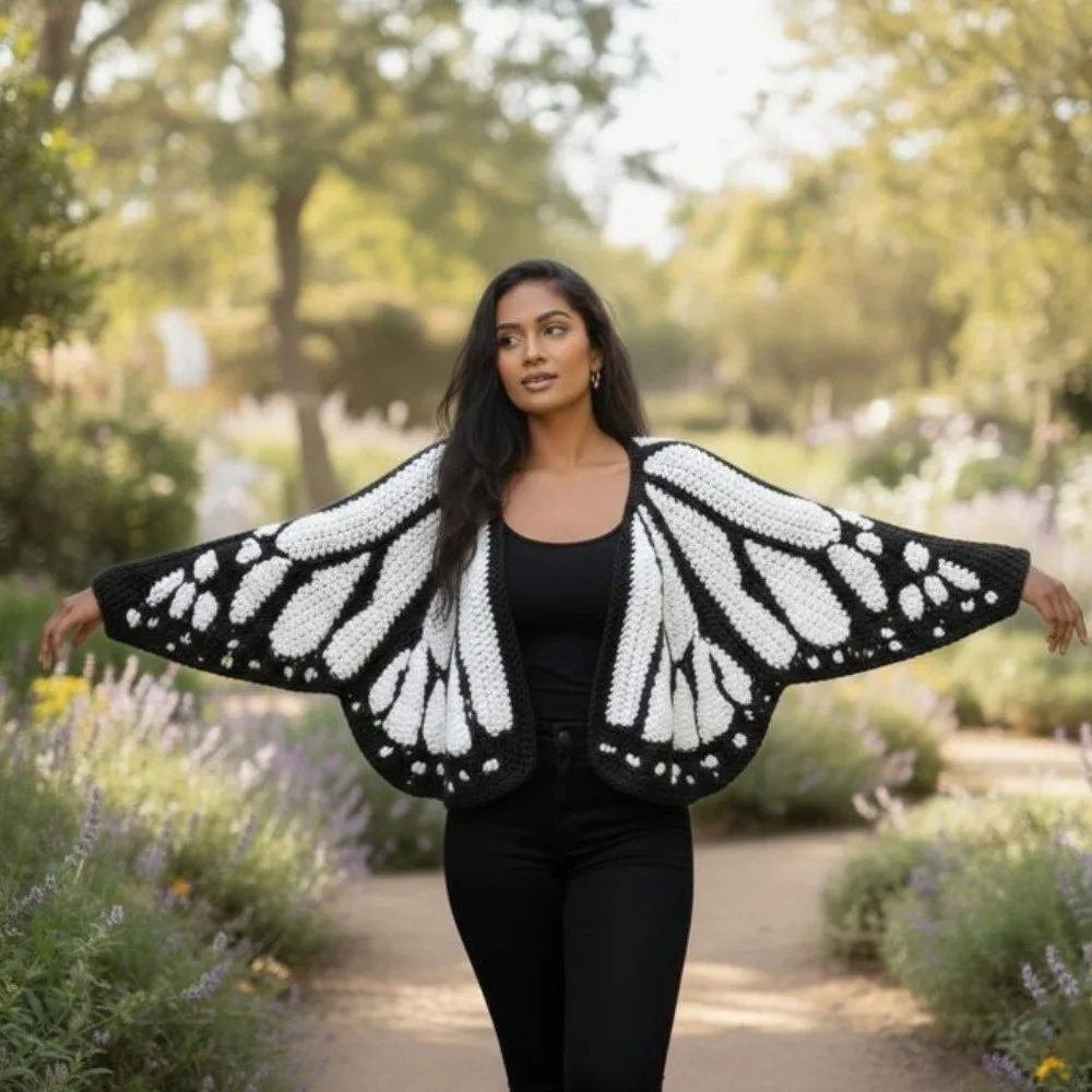 

Crochet Monarch Butterfly Knit Cardigan Soft Breathable Butterfly Cloak with Butterflies Wing Keep Warm