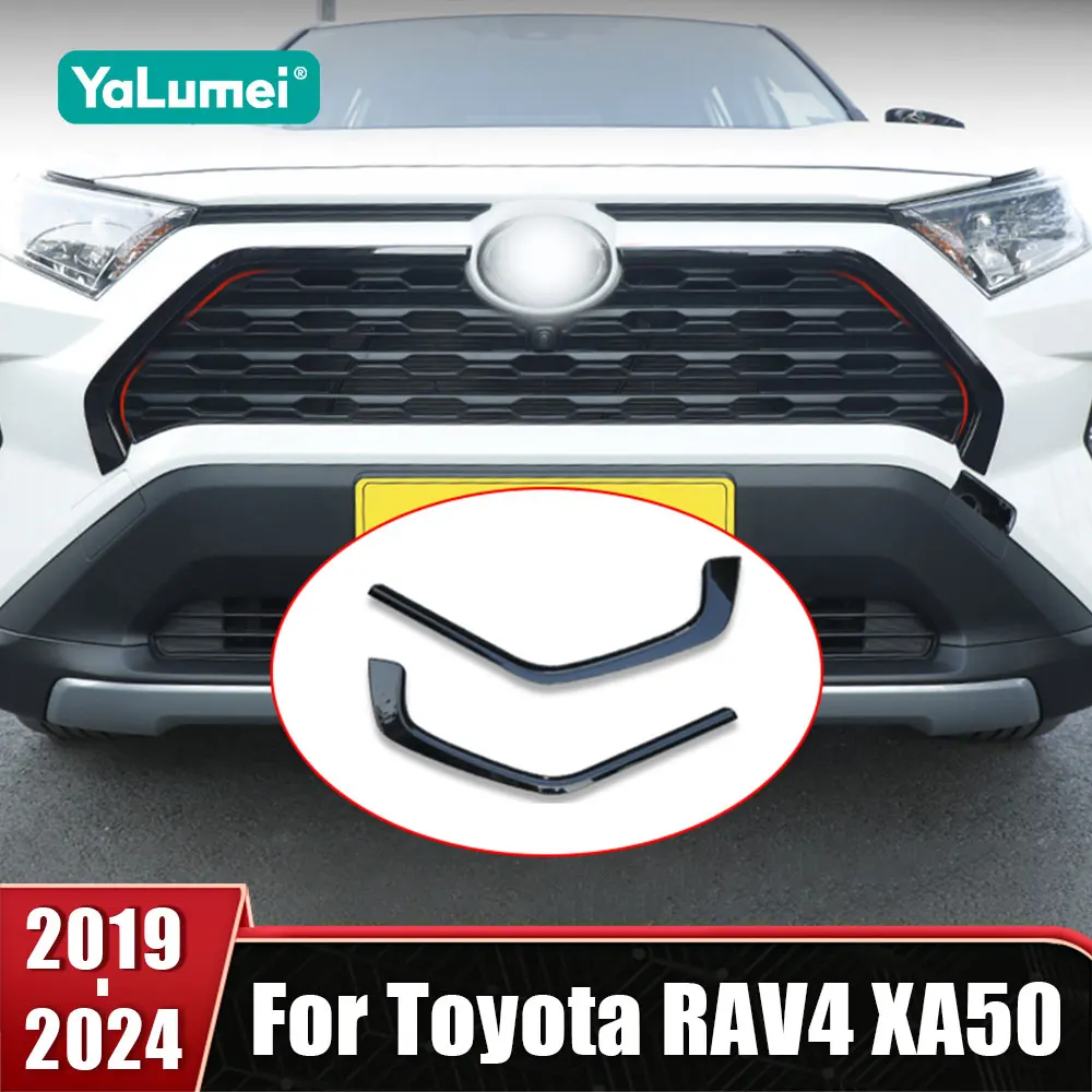 Chrome Front Bumper Grill Decoration Sticker Cover For Toyota RAV4 XA50 2019 2020 2021 2022 2023 2024 Car Exterior Accessories