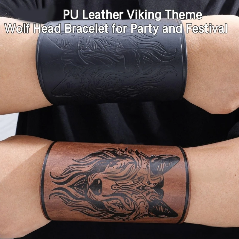 PU Leather Arm Protectors for Halloween Party Dress Up Arm Guard Embossed Pattern Arm Bracers Roleplay Costume Armwear