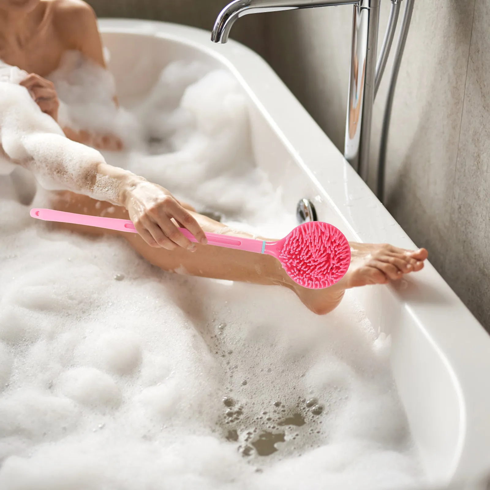 

1Set Premium Dual Purpose Bath Brush with Extra Long Handle for Skin Exfoliation Circulation Stimulation and Deep Cleansing