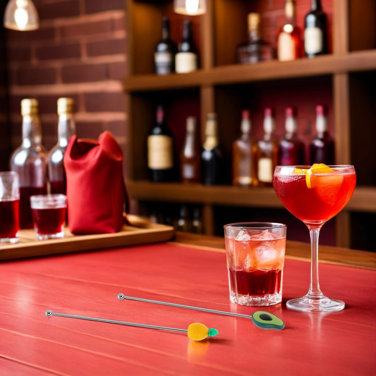 

6pcs Stainless Steel Fruit Shaped Mixing Sticks 7.27" Coffee Stirrers For Cocktails Whiskey Hot Drink Tools