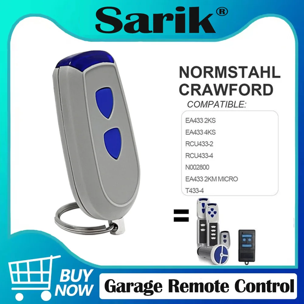 

Garage Door Remote Control Opener for Normstahl Crawford Standard Steel EA433 2KS 4KS T433-4 2KM Micro 433.92MHz Rolling Code