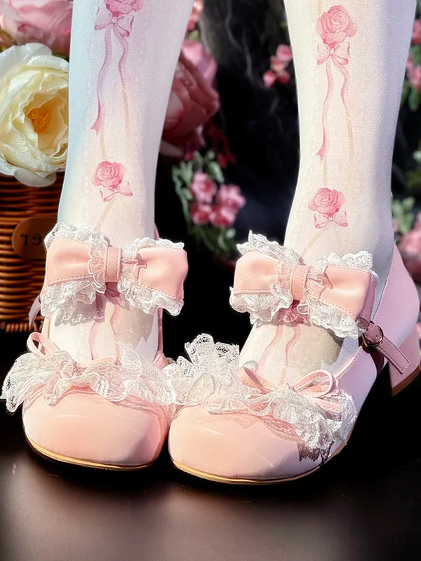 

Японские туфли Мэри Джейн с кружевом и бабочками, на низком каблуке, с круглым носком, в стиле принцессы, женские элегантные туфли в стиле Лолита