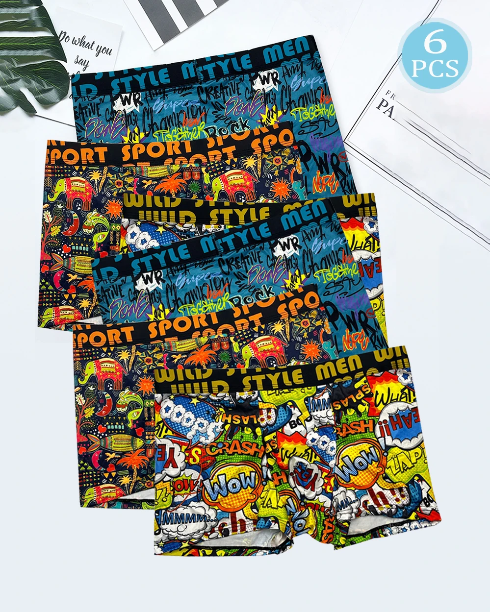 

3Pcs Men's random Graffiti cartoon Printed Boxer Shorts Casual Sports Breathable Underwear Men's Comfortable Underwear