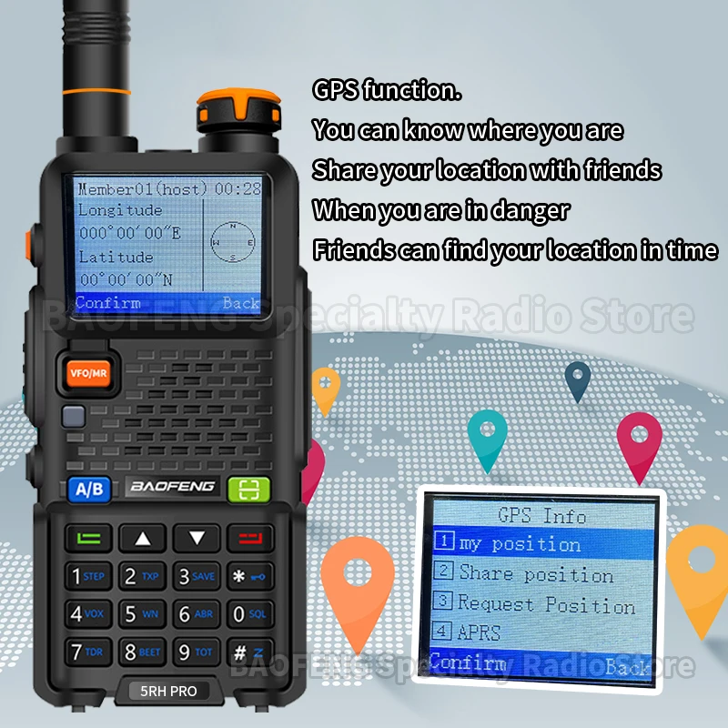 Baofeng UV-5RH PRO Walkie Talkie GPS Multi Band AM FM Type-C Wirless Copy Frequency Ham Two Way Long Range Communication Radios