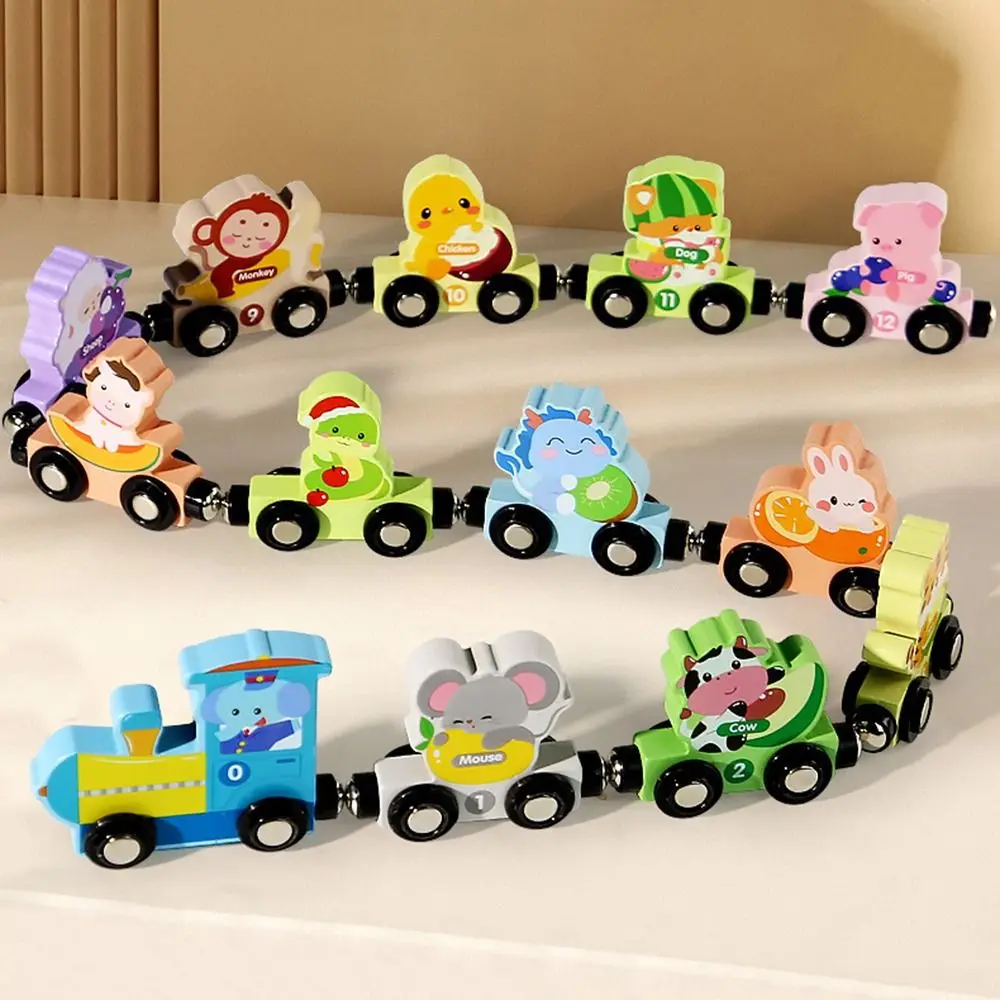 Number /Animal/Fruits/Dinosaur Magnetic Wooden Train Toys Educational Hand-eye Coordination Magnetic Digital Train