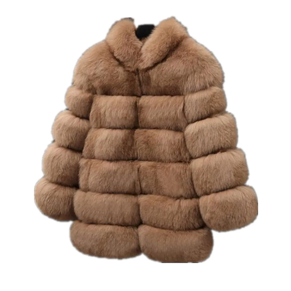 Women's Winter Long Sleeve Stand Collar Faux Fur Coats Jackets Overcoats Thick Warm Faux Fox Fur Outwear