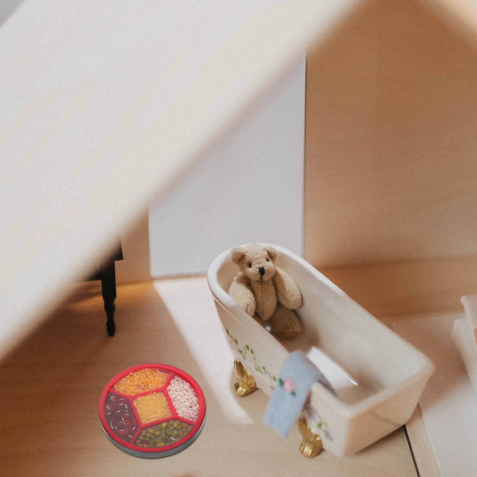 

4Pcs Miniature Food Tray Realistic Fake Rice Red Green Beans Simulation Kitchen Baking Decorations Photography Props Market