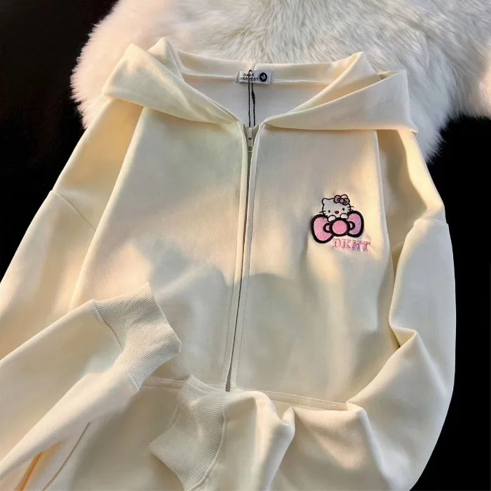 

Kawaii Sanrio Hellokitty толстовка с капюшоном милый кардиган для девочек милое пальто ветровка для пары свободный повседневный кардиган универсальное пальто