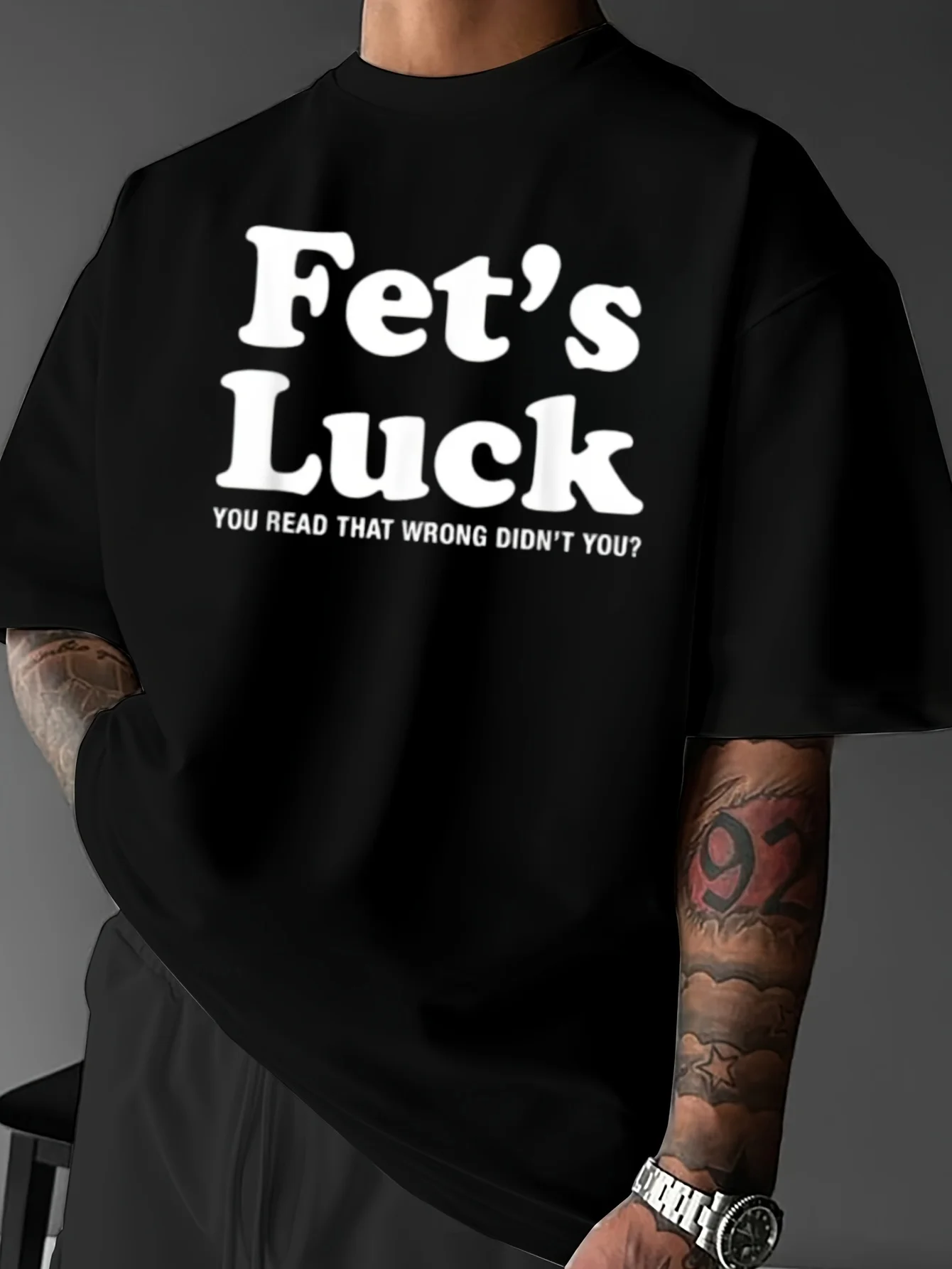 

New Men's Spring/summer Fets Luck Letter Pattern Printed Cotton T-shirt Fashionable Casual Short Sleeved Round Neck T-shirt