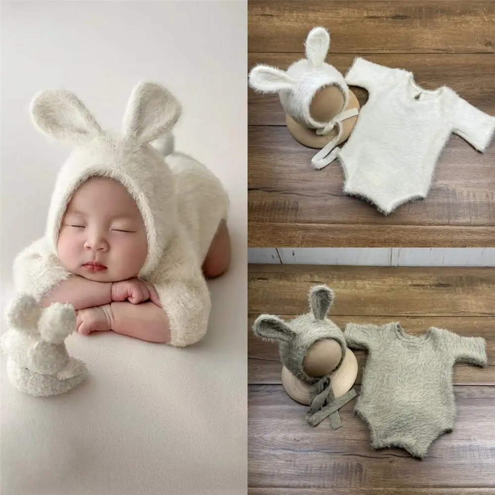 Soft Knitted Newborn Photography Props Cosplay Adorable Rabbit Doll Prop Cute Lightweight Knitted Baby Outfit for Newborn
