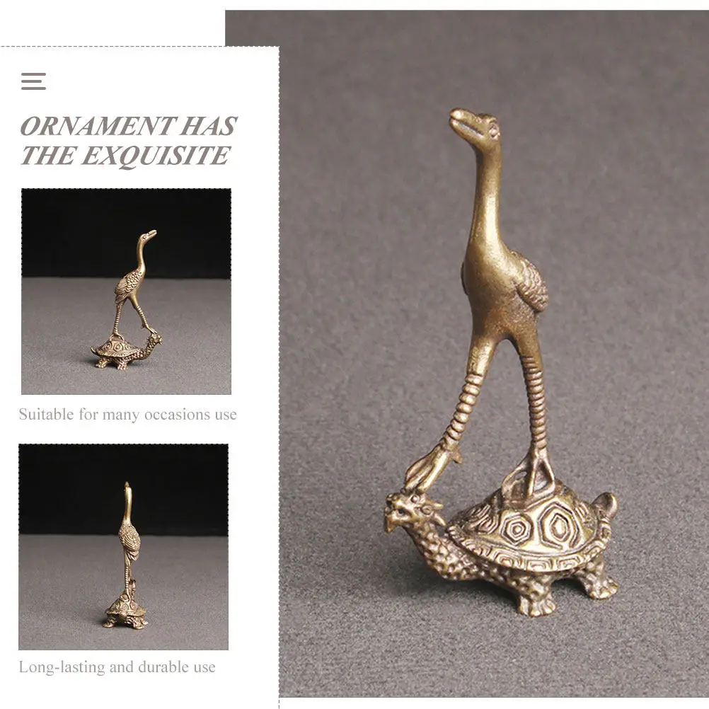 Retro Brass Turtle Crane Statue Small Creative Desktop Decor Office Home Tabletop Ornament Tea Pet Adornment Vintage Animal view 4