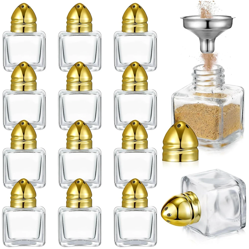 Small Salt and Pepper Shakers, Pack of 24 Bulk Salt and Pepper Shakers with Funnel Tool, Clear Glass Mini Salt and Pepper Shake