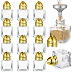 Small Salt and Pepper Shakers, Pack of 24 Bulk Salt and Pepper Shakers with Funnel Tool, Clear Glass Mini Salt and Pepper Shake