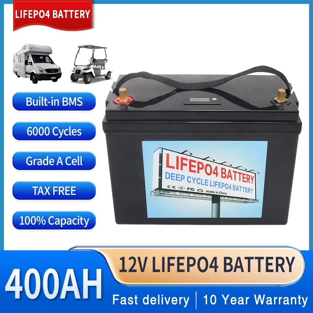 12V 400AH LiFePO4 Battery Built-in BMS Lithium Iron Phosphate Cells Pack For Replacing Most of Backup Power Home Energy Storage