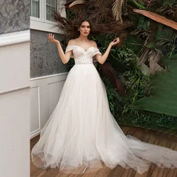 Classic Off the Shouler Tulle Crisscross Wedding Dress for Women A-line Court Puffy Lace up Wedding Gown vestidos de novia