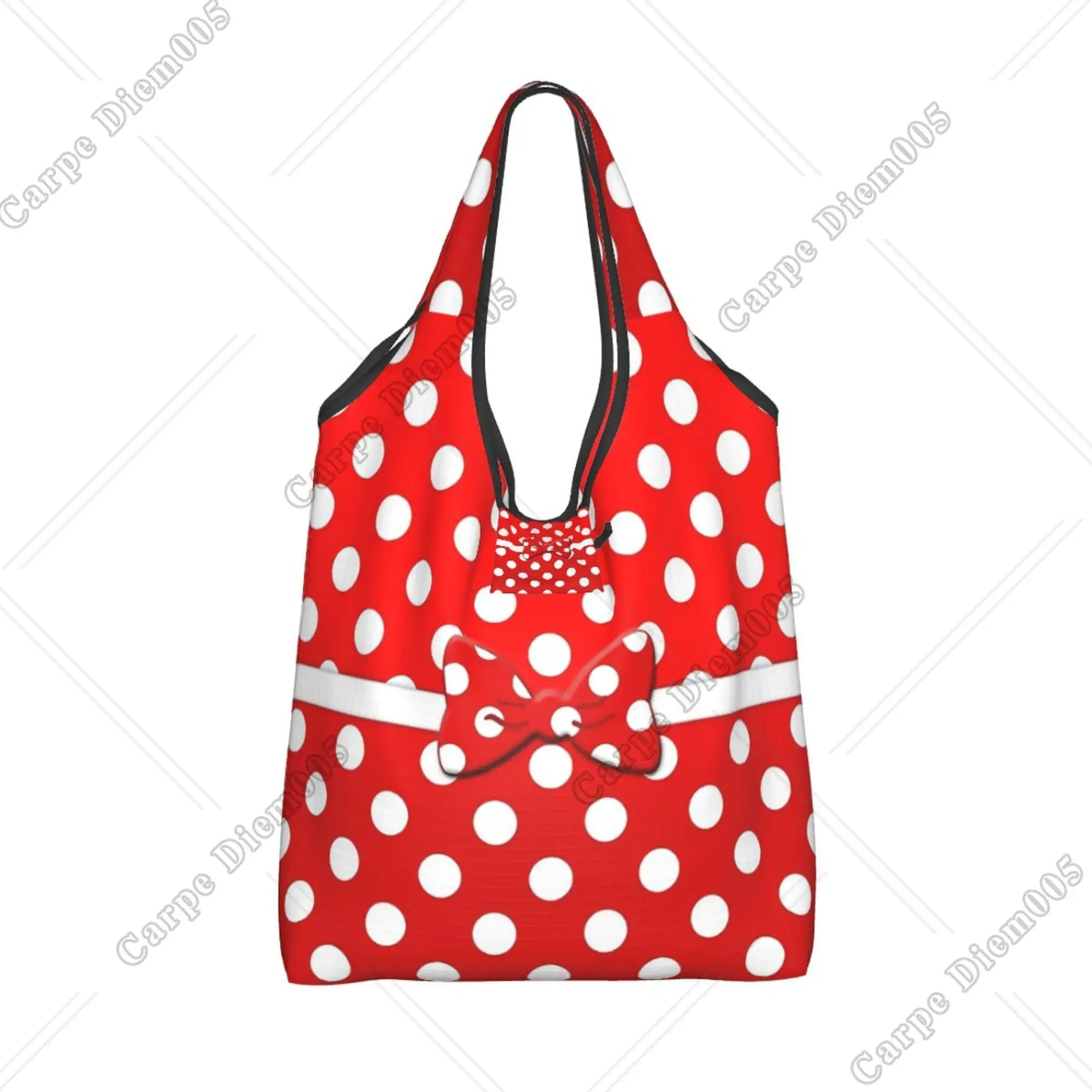 Polka Dots Bow Cartoon Character Women Shopping Bag Foldable Shopping Bag Portable Tote Bag Grocery Bags Eco-friendly One Size