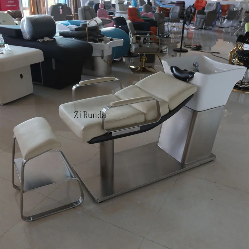 سرير شامبو شبه قابل للاستلقاء من الفولاذ المقاوم للصدأ، سرير شامبو خاص لصالون الحلاقة وصالون الشعر #3