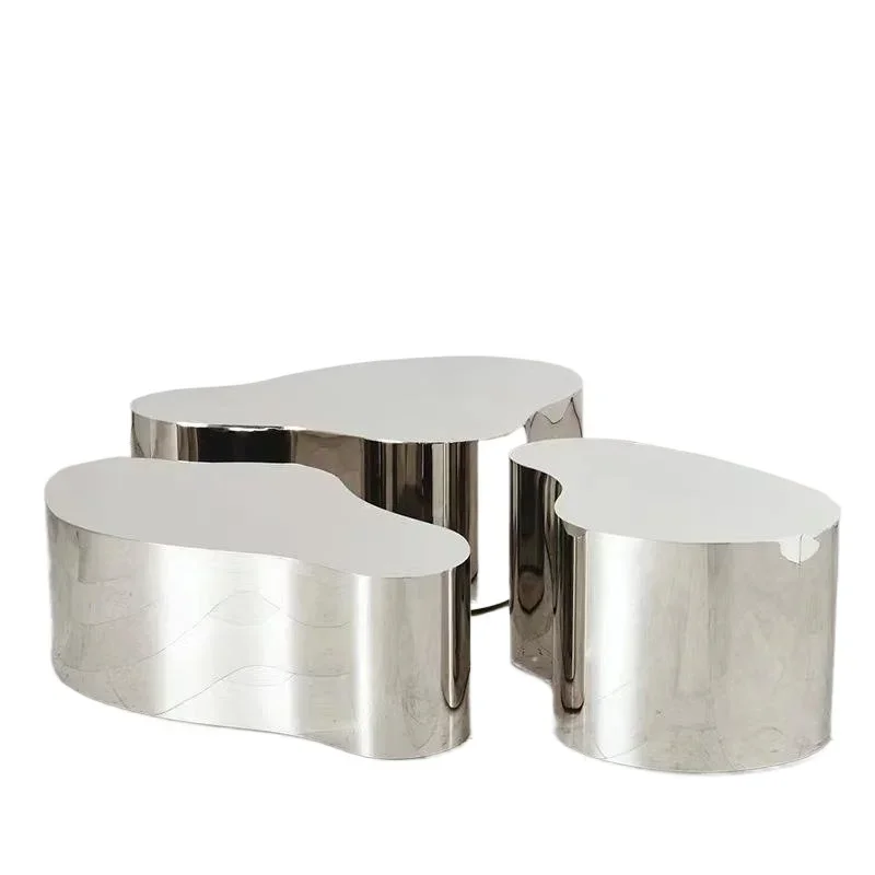 

Versatile special-shaped stainless steel mirror silver coffee table living room coffee table coffee table non-specification