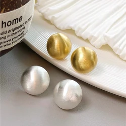 New Fashion Gold Color Matte Metal Button Stud Earrings Minimalist Round Coin Earrings For Women Party Weddings Jewelry