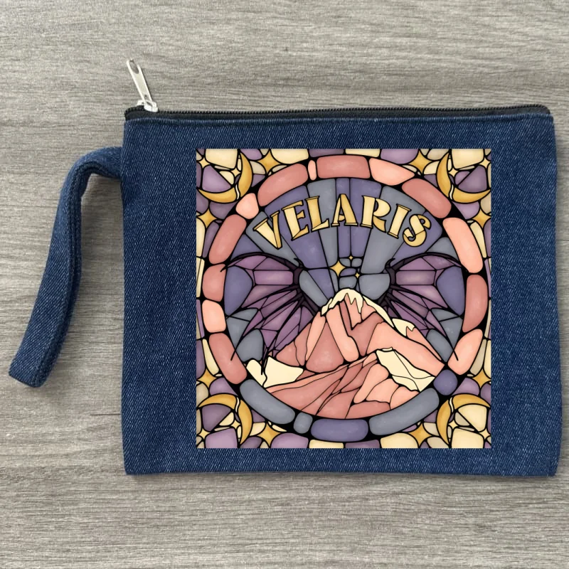 ACOTAR Velaris City of Starlight The Night Court Bolsa de armazenamento de lona multifuncional Bolsa de cosméticos jeans com zíper para estudantes DIY