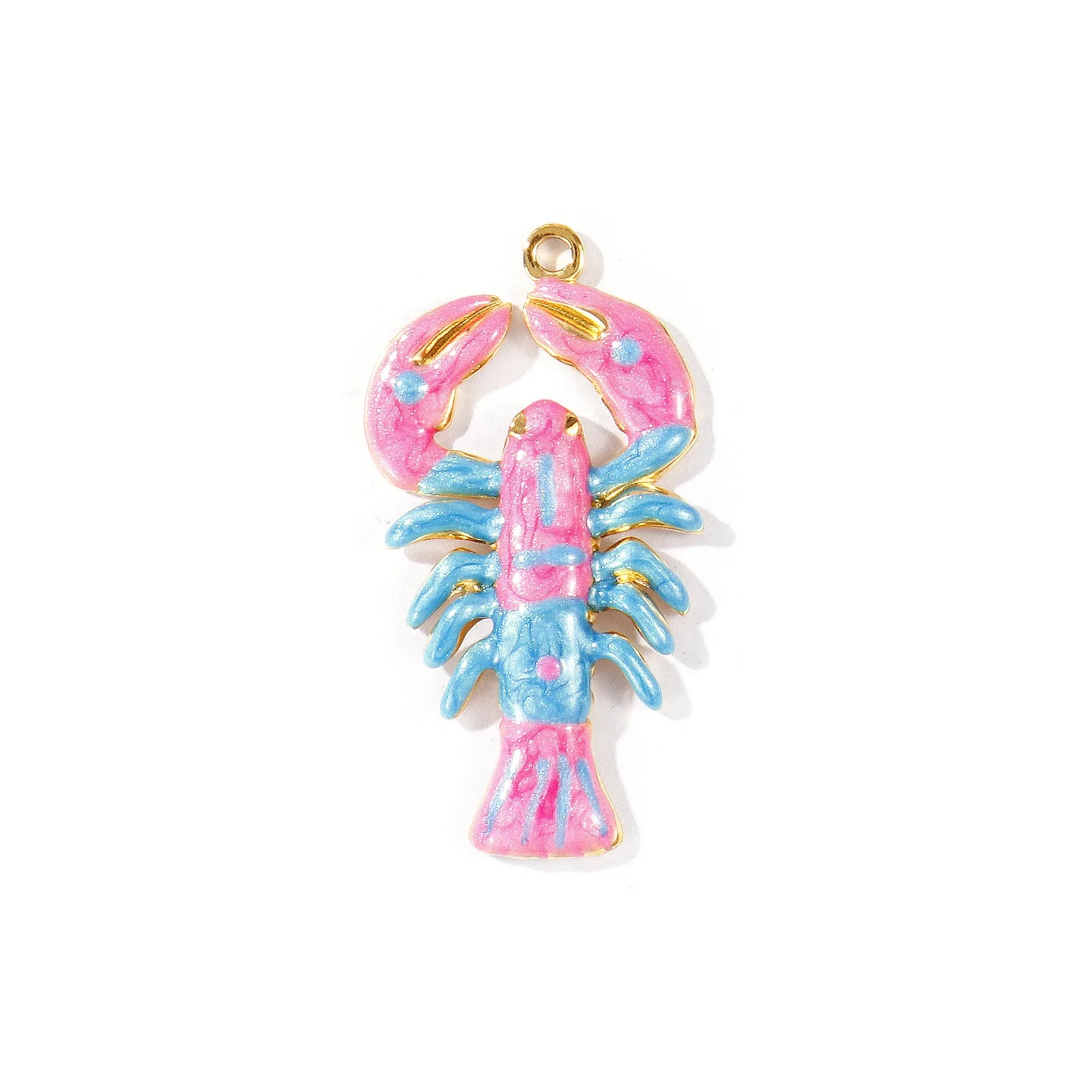 2 Stück Edelstahl-Hummel-Anhänger, 18 Karat vergoldet, mehrfarbige Emaille, perlmuttartige Charms für DIY-Halsketten-Schmuckherstellung – Detail 4