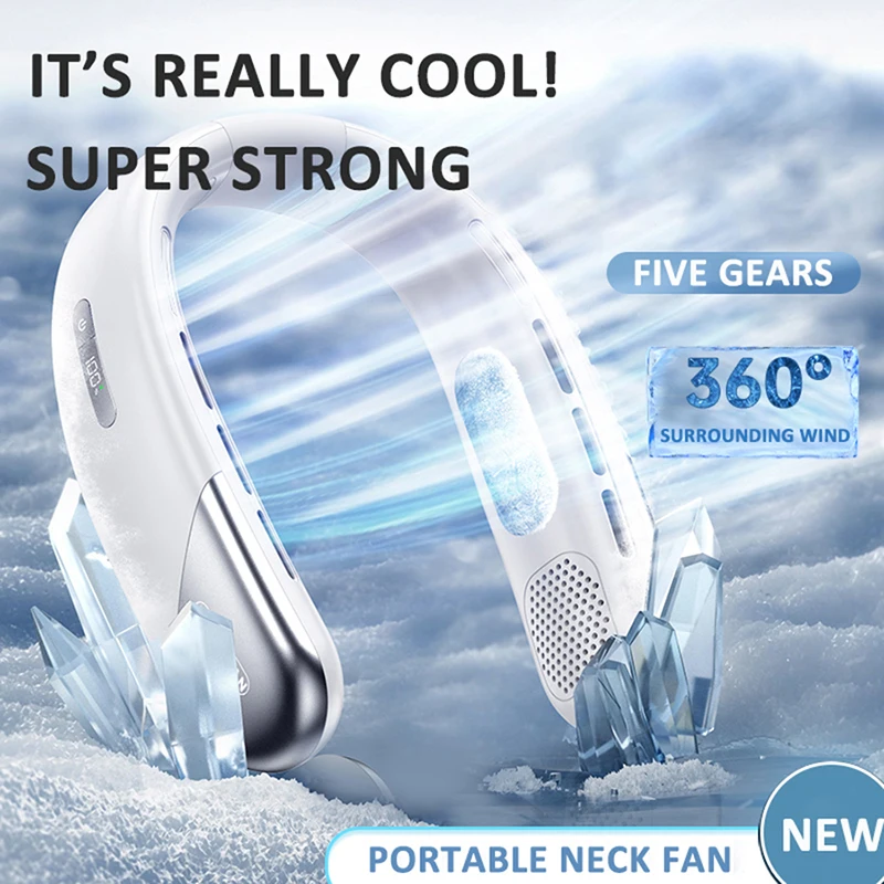 2024 New Neck Fan Mute Portable Fan LED Digital Display 5th Gear Wind Electric Fan Ultra long Endurance Portable Mini Air Cooler