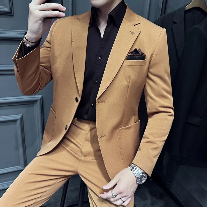 

Autumn Vertical Stripe Wedding Party Suit for Men (suit + Trousers) Slim Business Casual Single-breasted Suit Three-piece Set