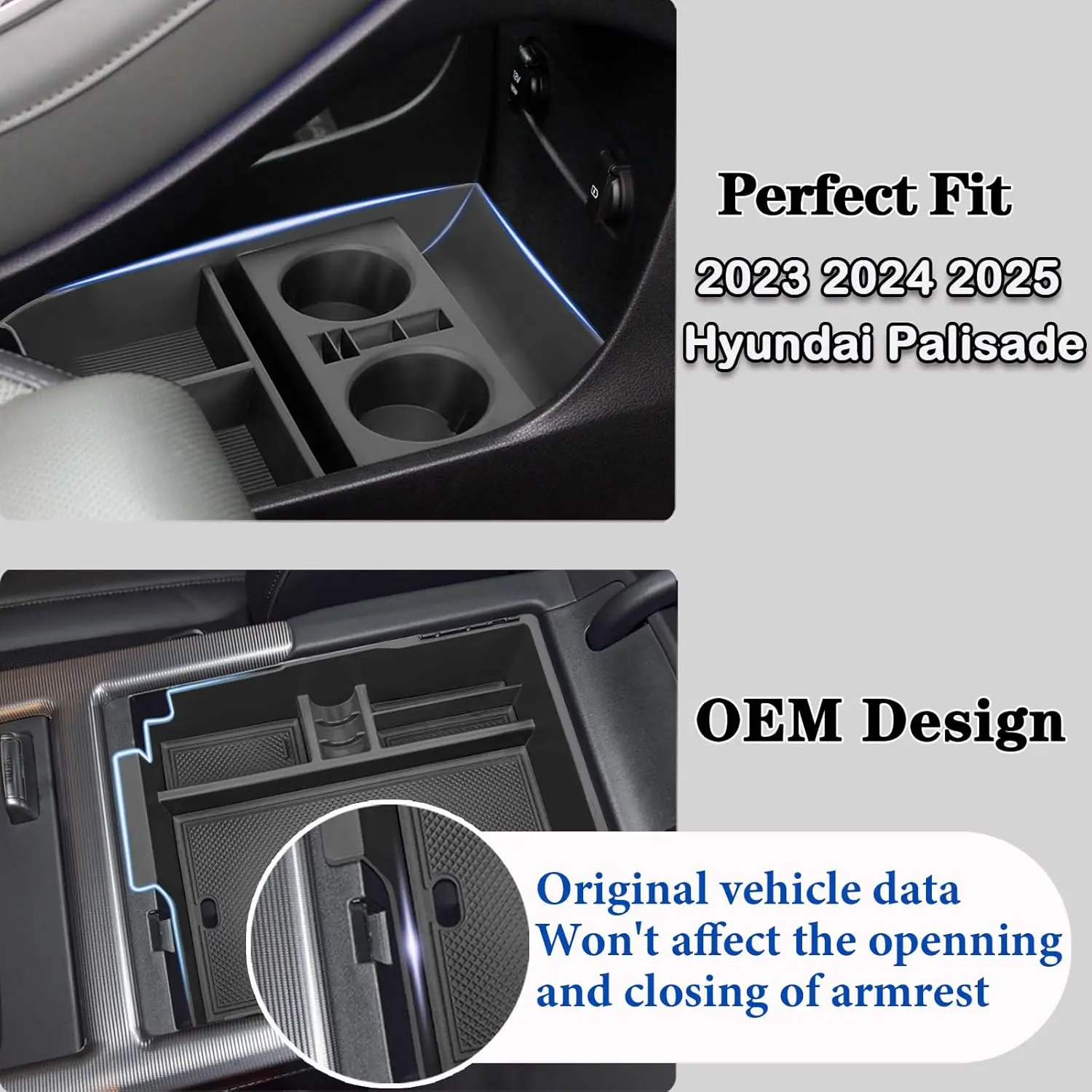 Center Console Organizer Tray Compatible for Hyundai Palisade 2024 2023, with Cup Holder Storage Box Interior Accessories