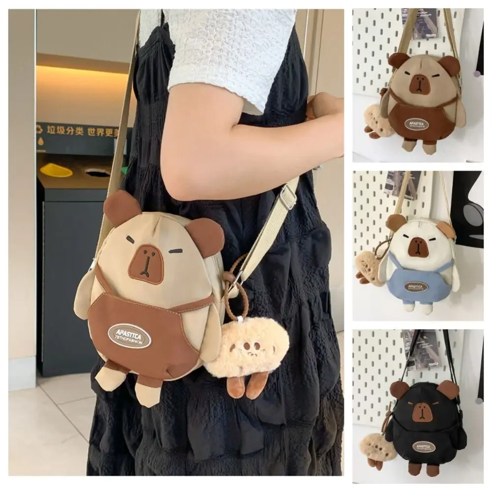 Oxford Capybara Crossbody Bag Animal Korean Style Kapibara Shoulder Bag with Pendant Large Capacity