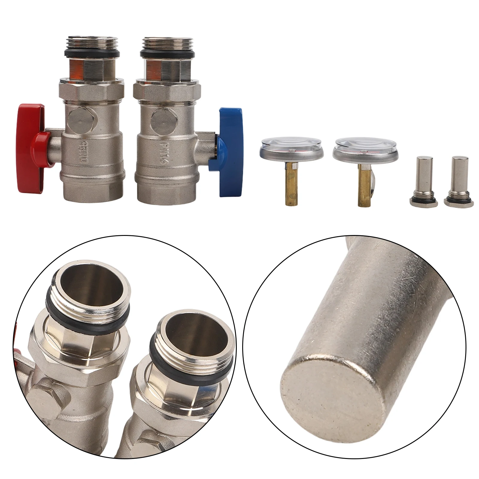 

Brass 2pcs Ball Valve Set with Thermometer for Heating Circuit and Underfloor Heating System 1 Inch Connection