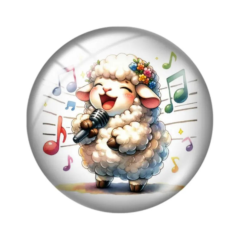 ألوان مائية لطيف الأغنام 10 قطعة mix18mm/20 مللي متر/25 مللي متر صورة مستديرة الزجاج كابوشون التجريبي ظهر مسطح صنع النتائج