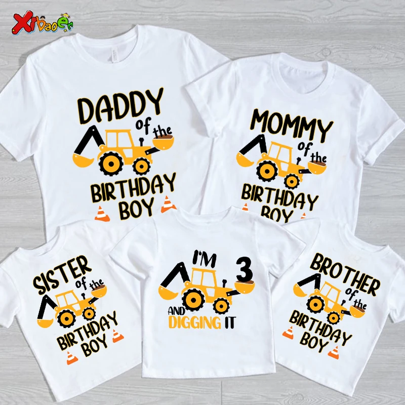 

Construction Birthday Party Family Shirt Personalized T Shirt Boy ANY AGE Name I'm 3 Digging It Children Outfit Summer Shirt Tee