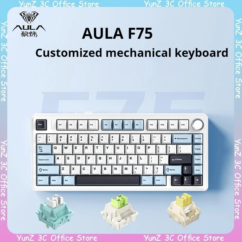 

Aula F75 Mechanical Keyboard Wired/2.4g Wireless/Bluetooth Rgb Pbt 75% Layout Oem Profile Gasket Customized Pc Gaming Keyboard