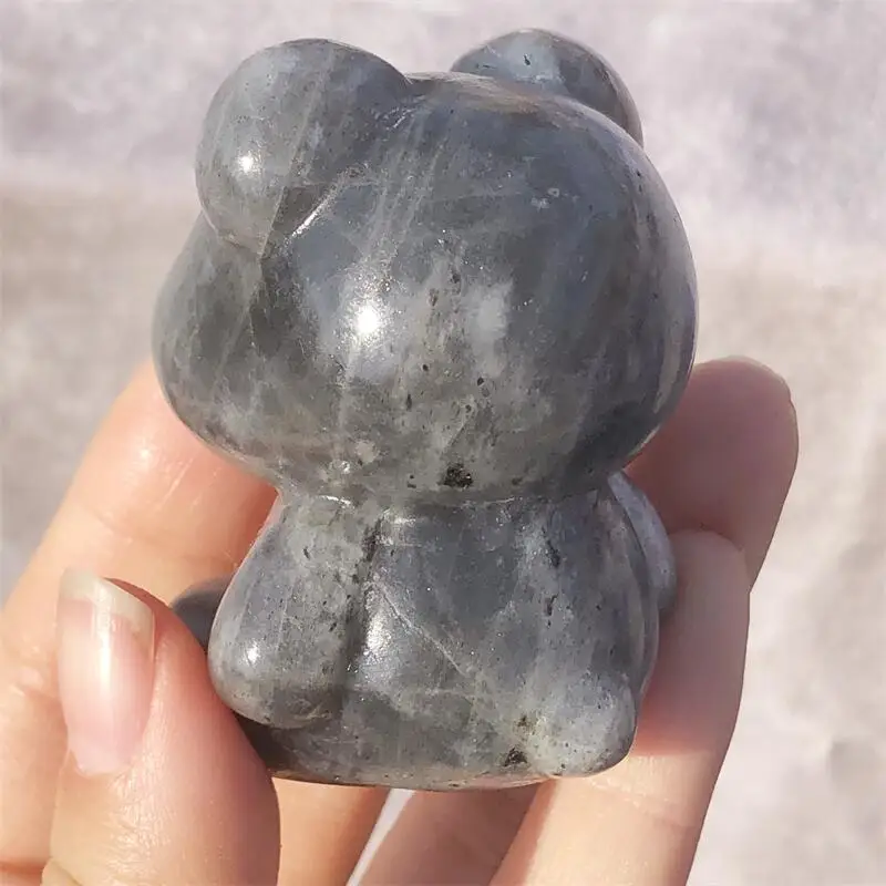 Natural Labradorite Cartoon Bear Hand Carved Animal Statue Quartz Healing Energy Gemstone Crafts For Christmas Gift 1pcs