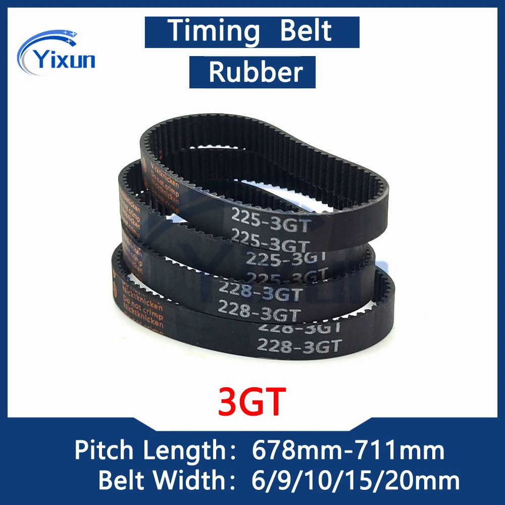 

3GT Rubber Loop Timing Belt Length 678 681 684 687 690 693 696 699 702 705 708 711mm Width 6/9/10/15/20mm Synchronous Drive Belt