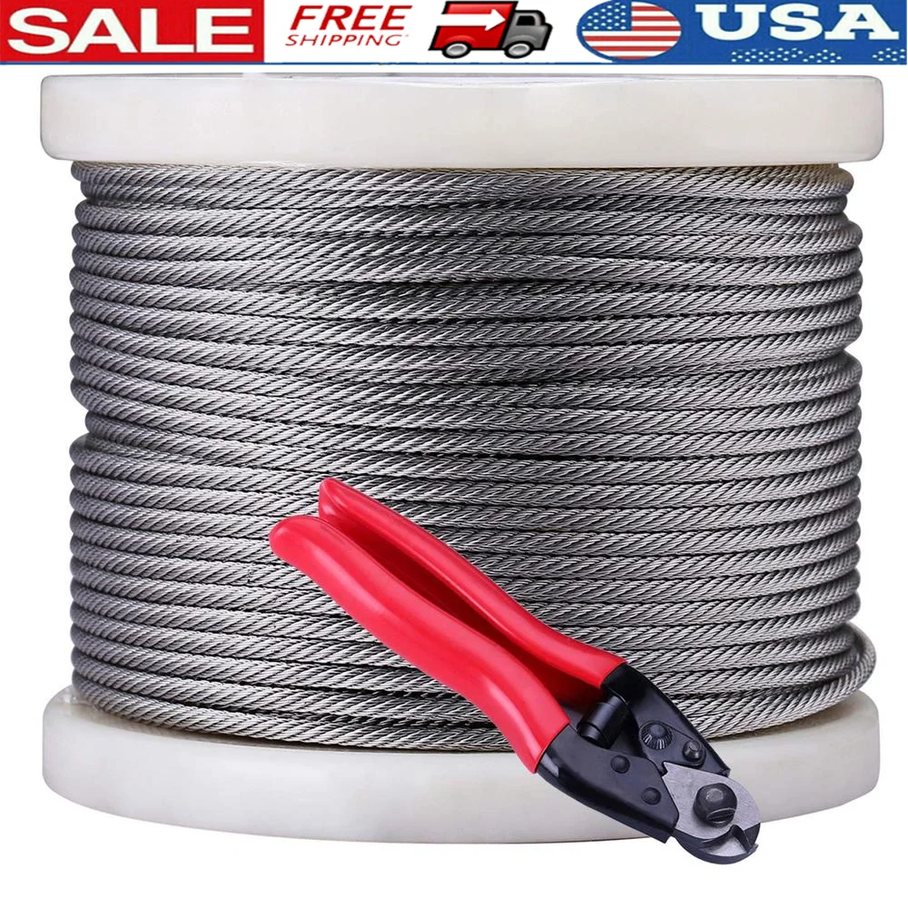 Stainless Steel 1/8-Inch Aircraft Wire Rope Deck Cable Railing Kit 500FT T 316 Marine Grade Cutter Included Corrosion Resistant