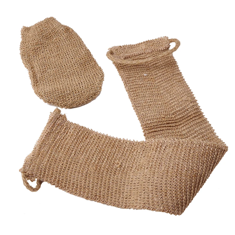 Exfoliating Gloves and Jute Back Wash Strap Shower Scrubber Body Cleaning Kit for Body and Face Back Baths Women and Men