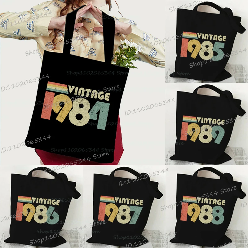 Bolso de hombro Vintage 1985 para 40 cumpleaños, bolso de compras ecológico duradero para hombres y mujeres, bolsos de mano clásicos de lona Retro informales de 1980 a 1989