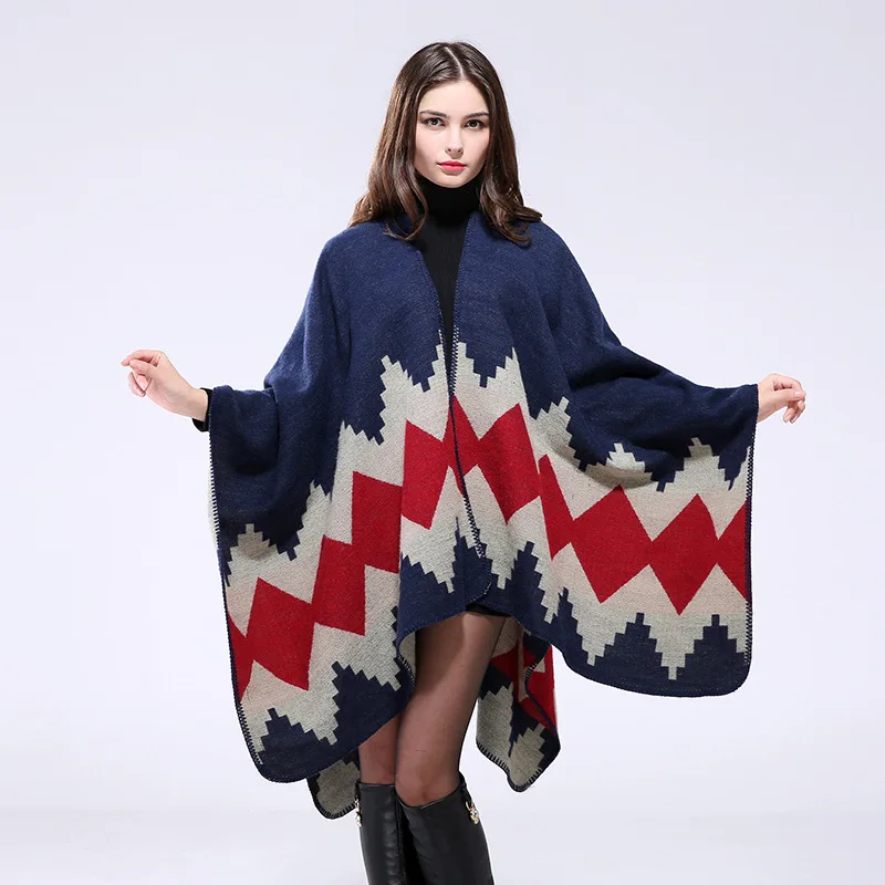 20 Colors 2024 Faux Cashmere Blanket Women Jacquard Split Shawl Cape Female Autumn Warm Double Side Knitted Tassel Poncho Mantle