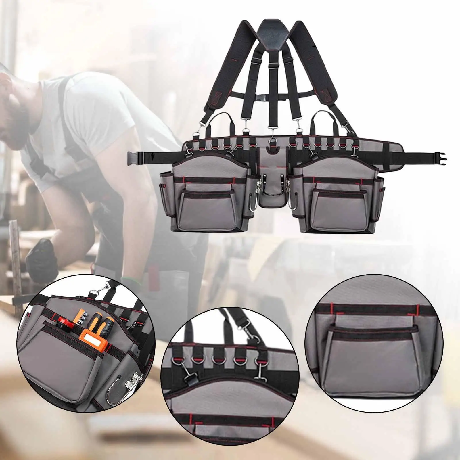Tool Belt Organizer with Suspenders Tools Pouch Dad Gift Waterproof Carrying Waist Tool Bag for Hand Tools Garden Gardeners