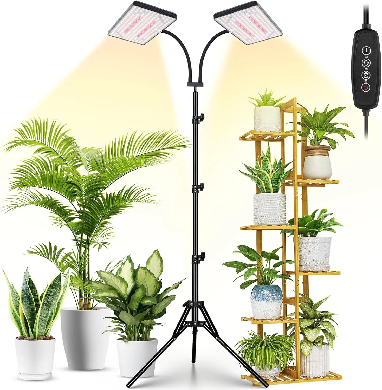 

428 LED Dual-Head Full Spectrum Indoor Plant Grow Light with Timer, Adjustable Brightness & Tripod Stand