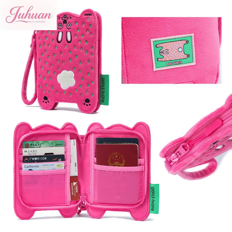 Original Women's Cartoon Cute Animal Travel Passport Clip Gift Card Bags Certificate Storage Bag for Female