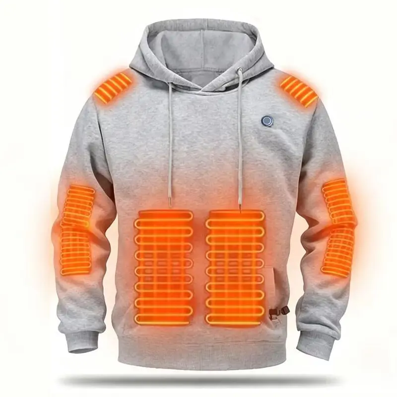 Winter Men USB Electric Heated Hoodie Solid Color Smart Constant Temperature Heating Hooded Sweatshirt Outdoor Thermal Warm Coat