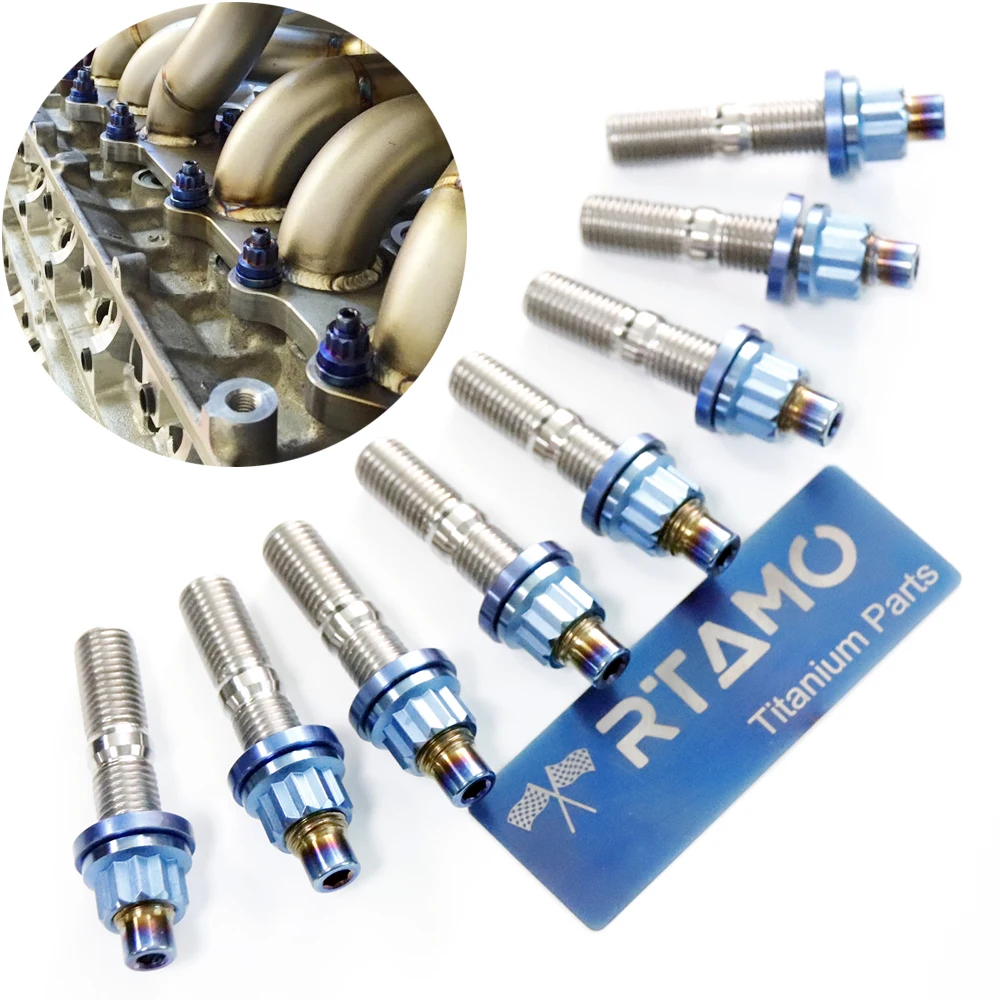 RTAMO Titanium Exhaust Pipe Bolt M8X45 M10X45/55mm Automotive Exhaust Manifold Stud Kit Screw Nut Washer Set