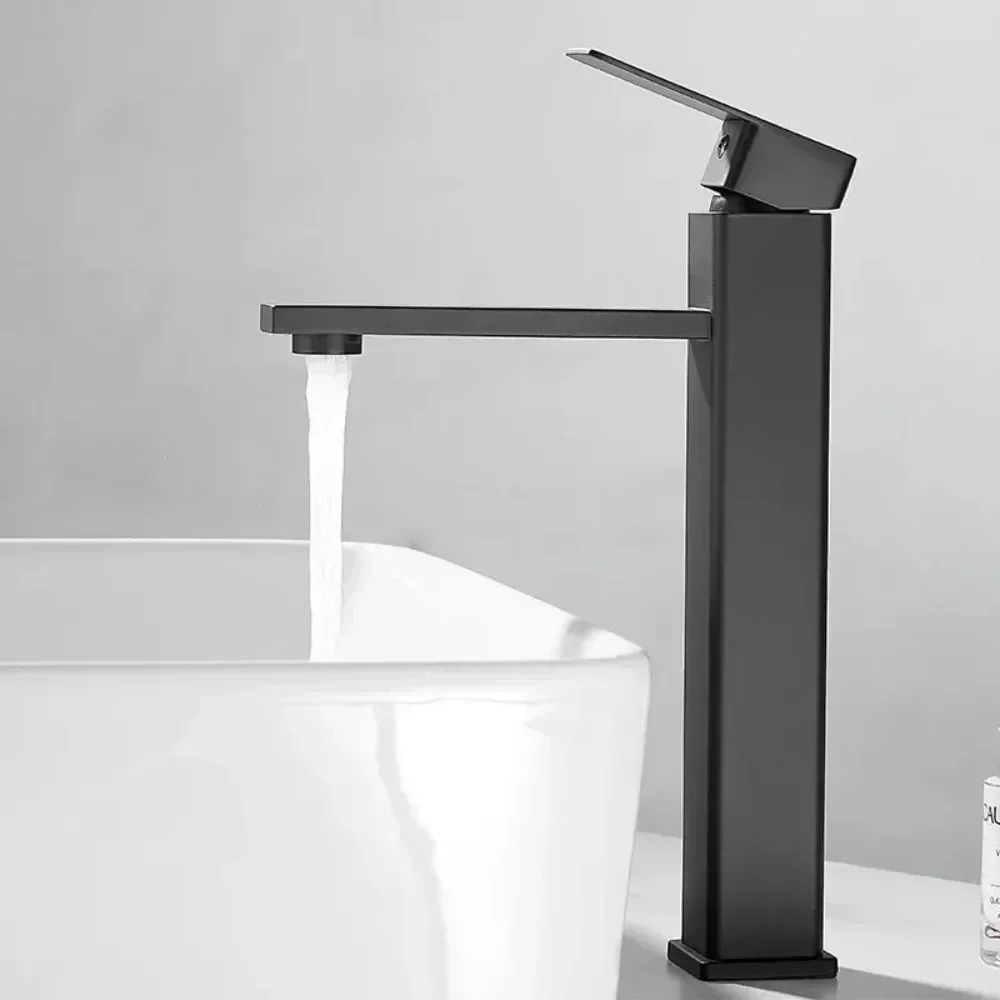 

EE Basin Faucet Sink Deck Mounted Black Chrome Hot Cold Water Basin Mixing Long Short Faucet Matte Black Washbasin Faucet Crane