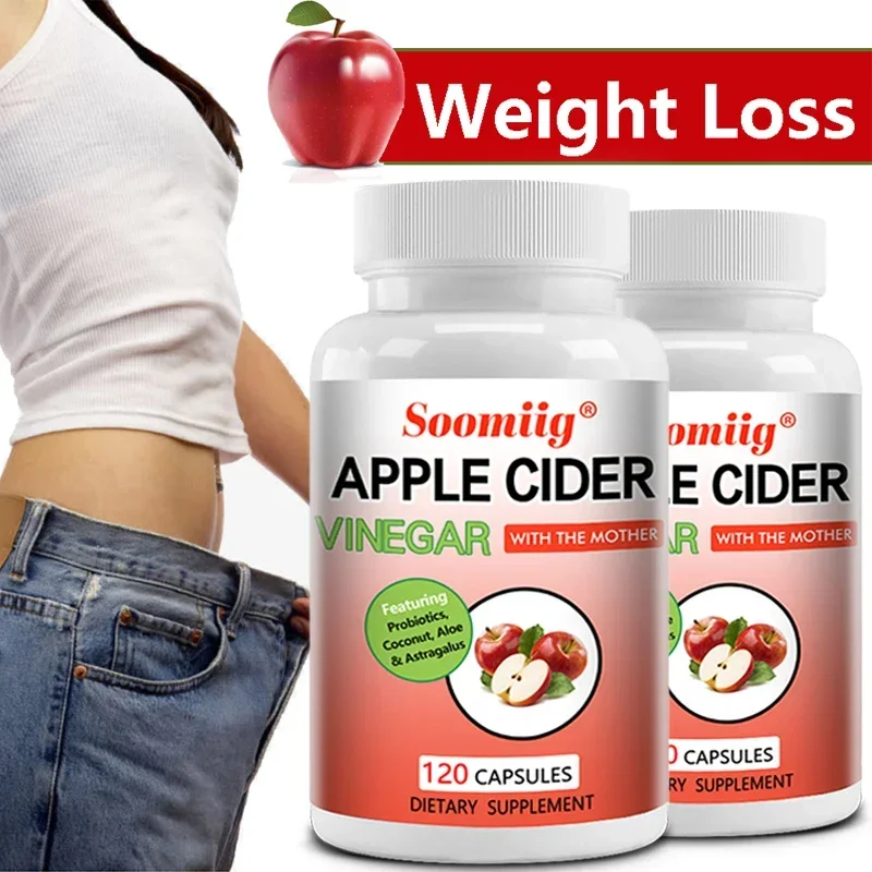 Apple Cider Vinegar Capsules -with Probiotics, Healthy Weight Management, Digestion, Detoxification & Immunity, Relieve Bloating