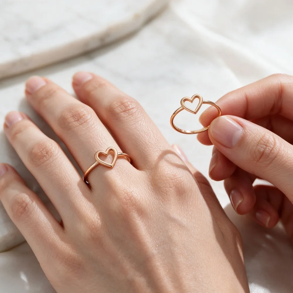 Fashion Dual Tone Heart Rings Gold Silver Finish Female Engagement Wedding Statement Jewelry