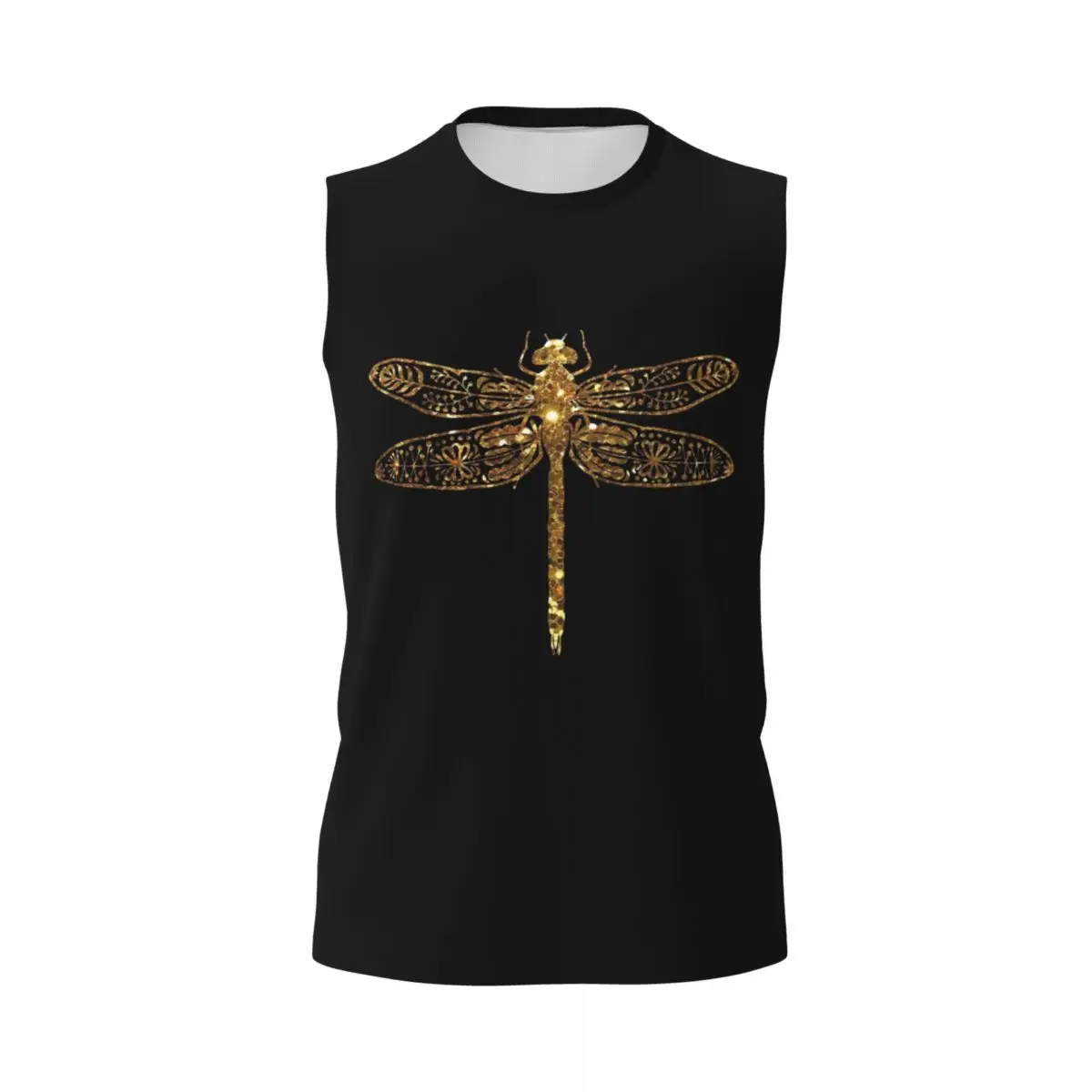 Fancy Gold Glitter Dragonfly Men Printed Sleeveless T-shirt Casual Hip Hop Street Style Beach Holiday Tank Tops